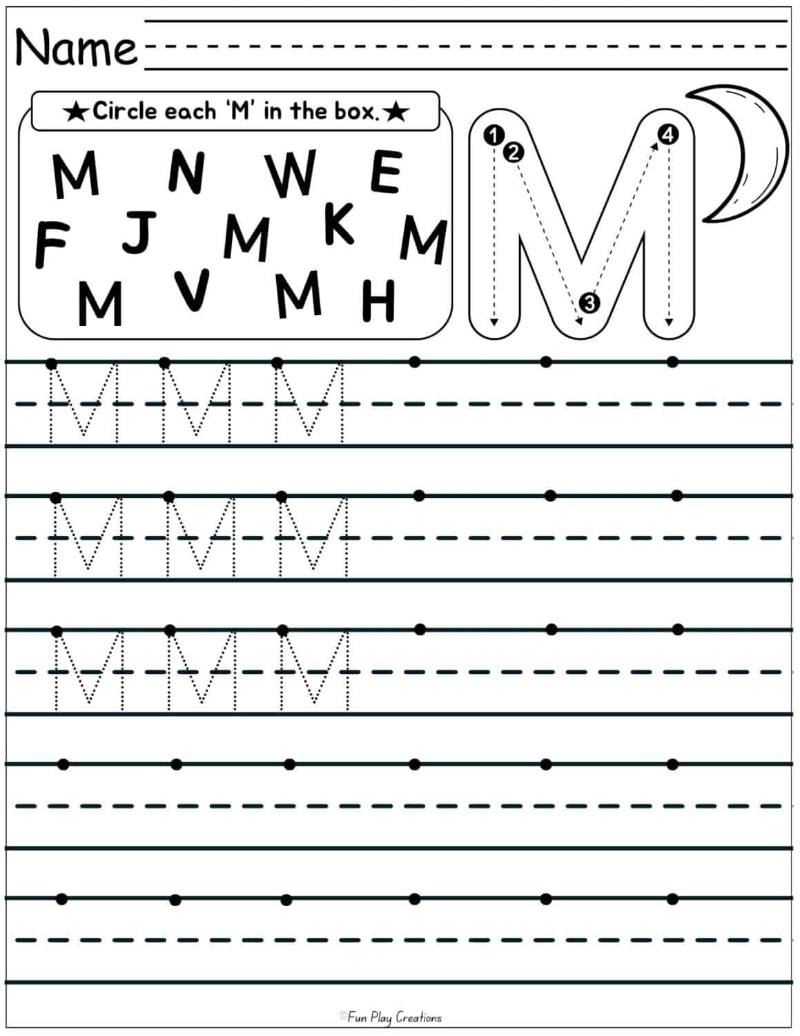 primary handwriting lines with capital M