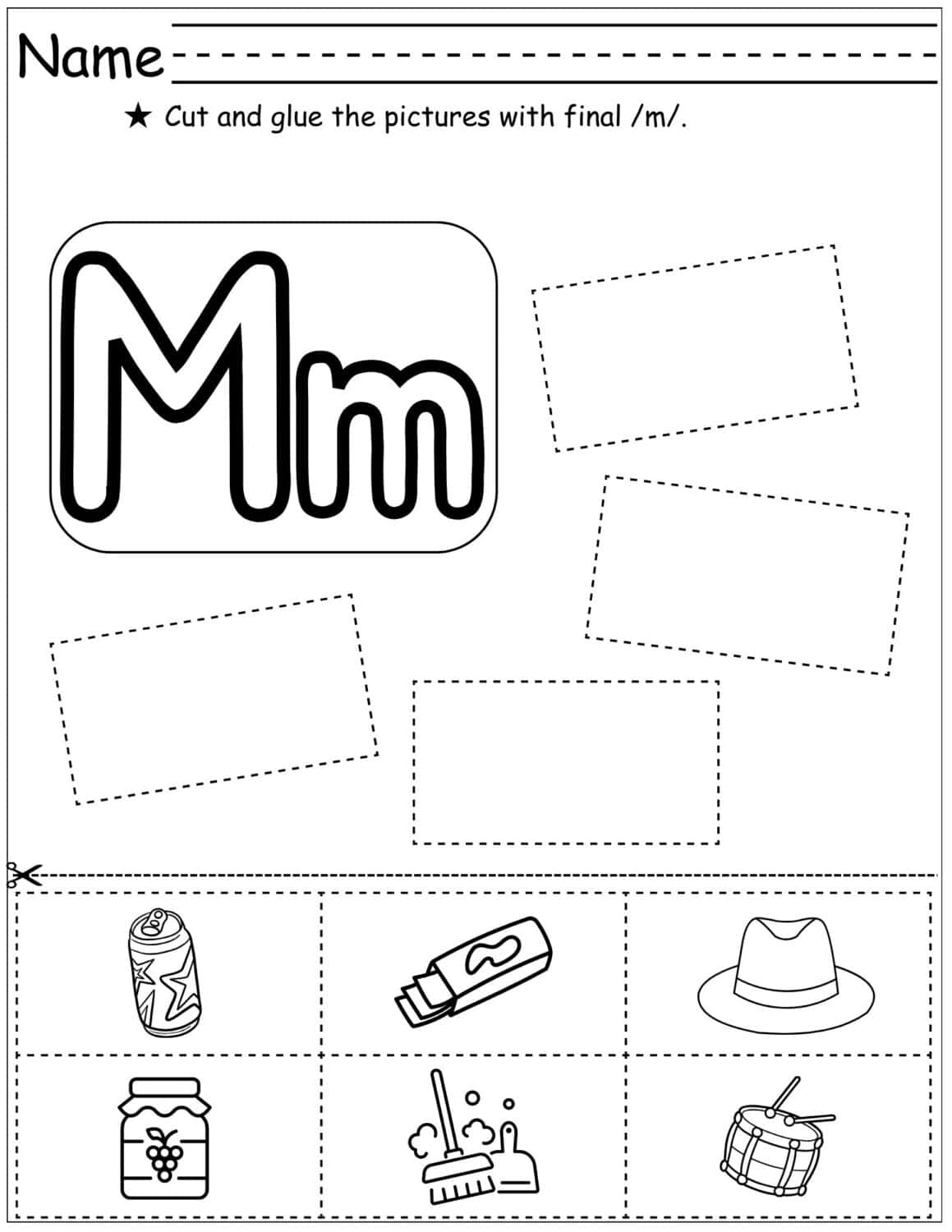 worksheets with graphics and spaces to glue pictures