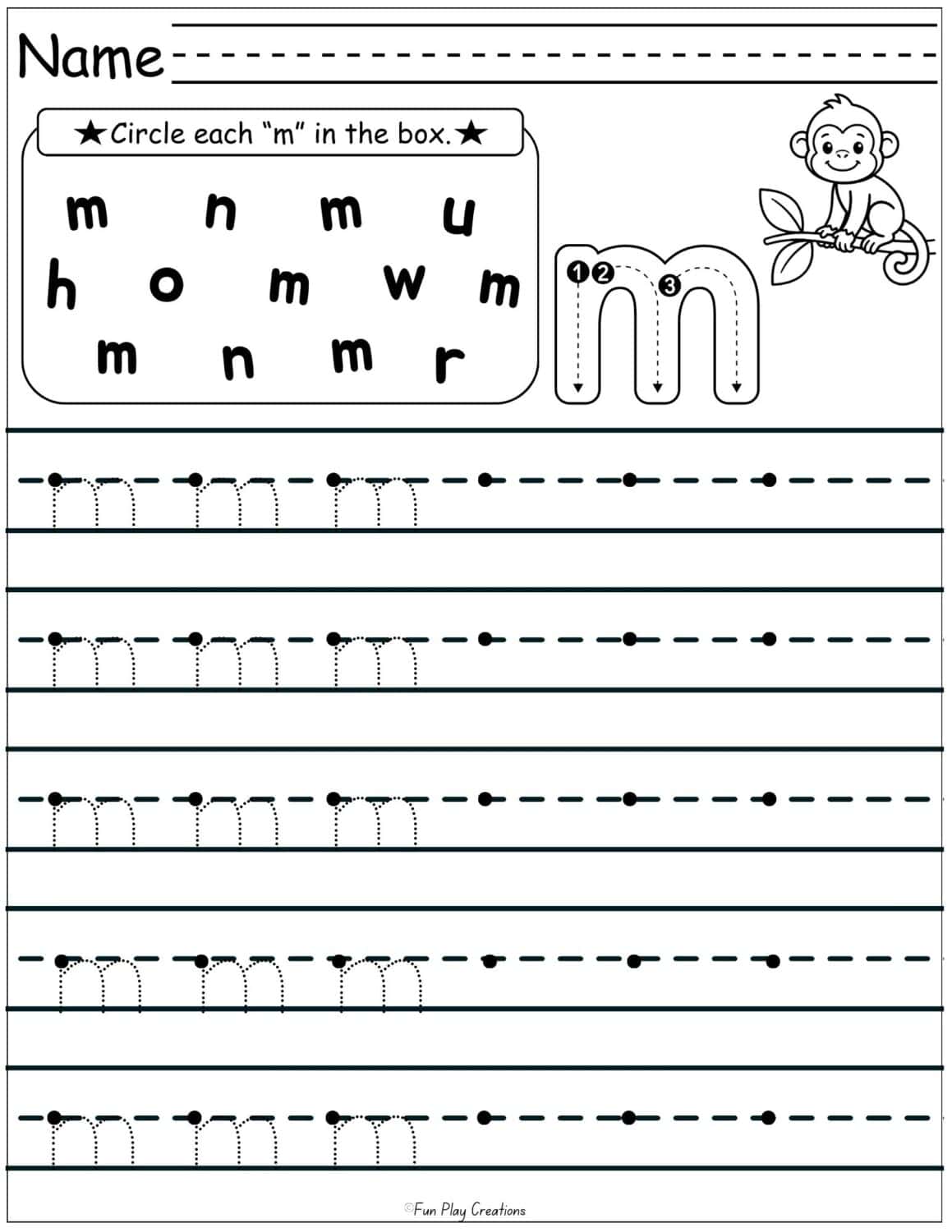 primary handwriting lines with lowercase m