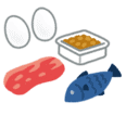 たんぱく質を含む食材（卵、納豆、肉、魚）