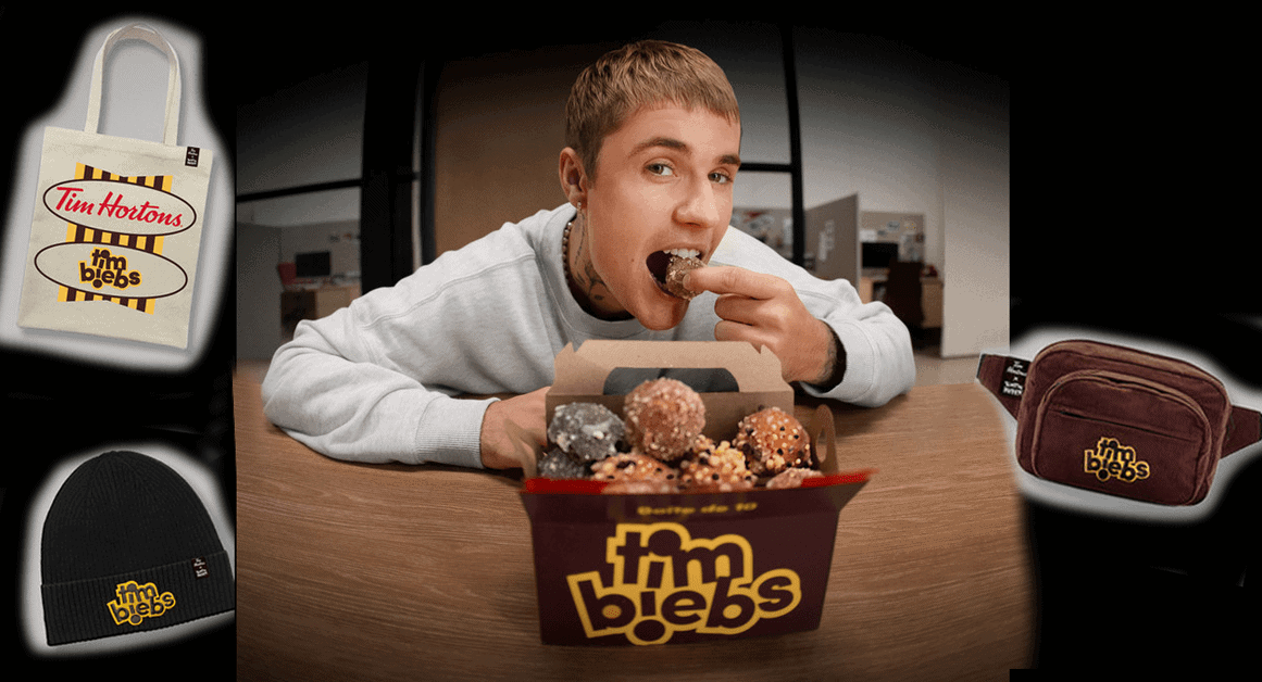 timbiebs Timbits and apparel now at Tim Hortons for limited time