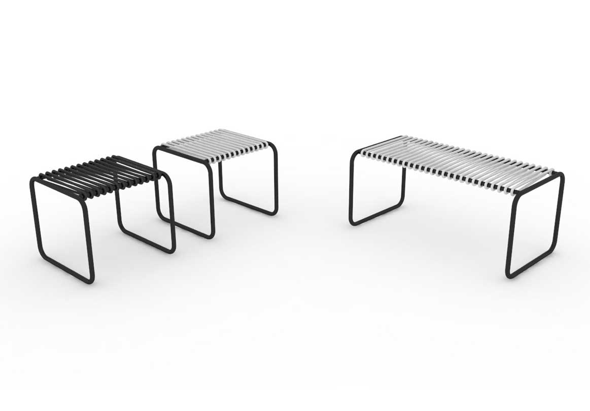 Sgabello basso di design in acciaio e corda Rada