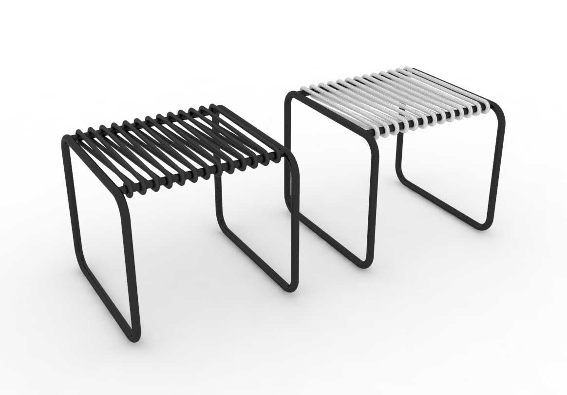 Sgabello di design in acciaio per bar contract con corda nautica