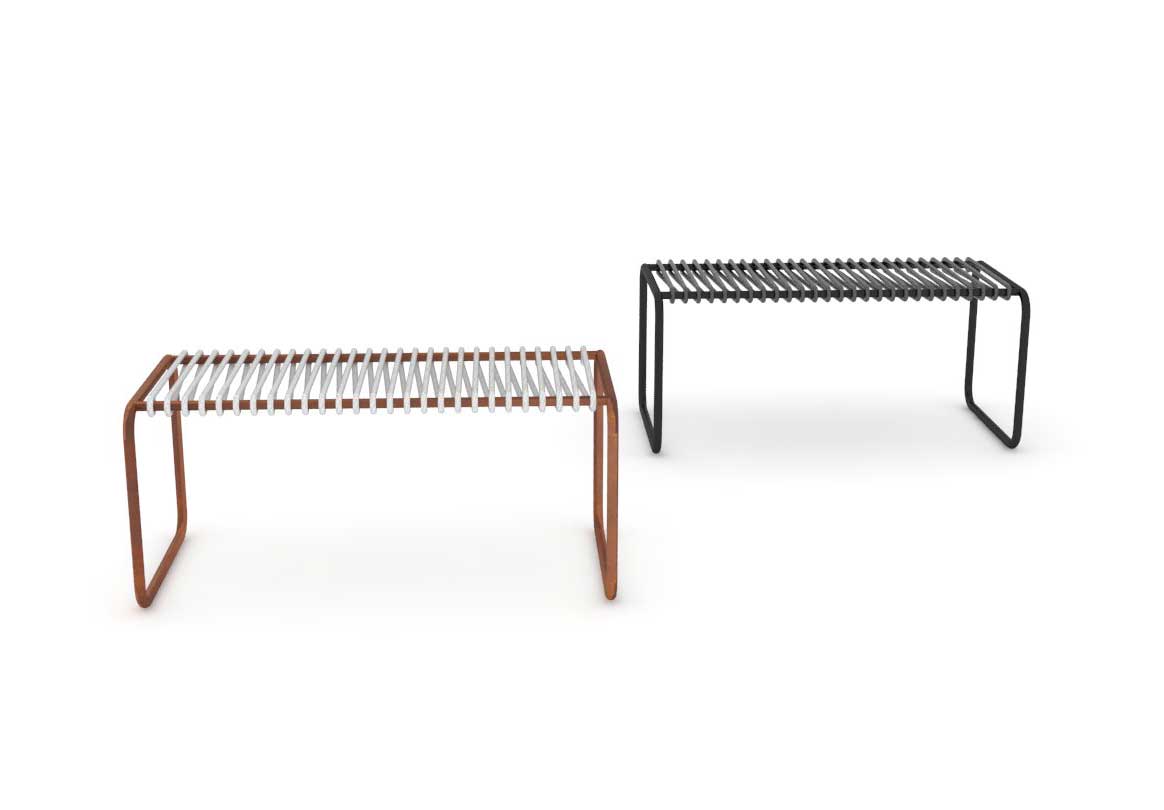 Sgabello di design in acciaio e corda Rada Ottoman
