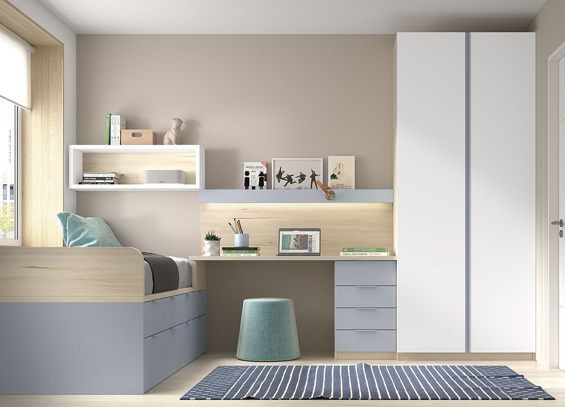 Diseño de dormitorio Juvenil celeste