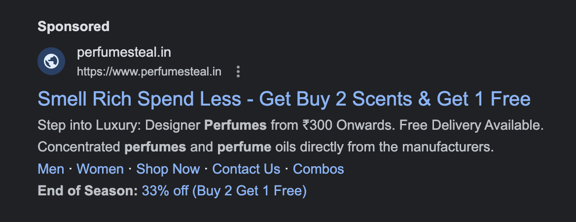 Google ads for selling perfume online