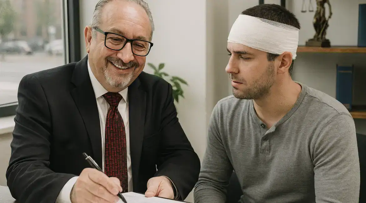 Houston motor vehicle accident lawyer reviewing claim with client after crash