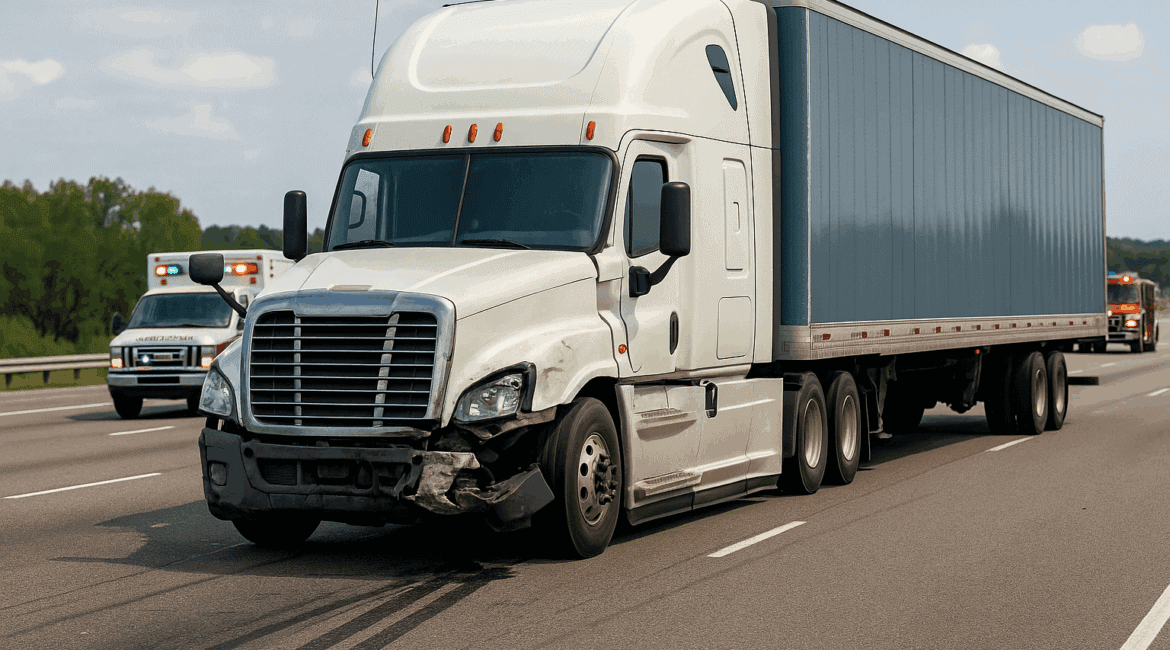 Semi-truck crash on highway — illustration for truck accident law