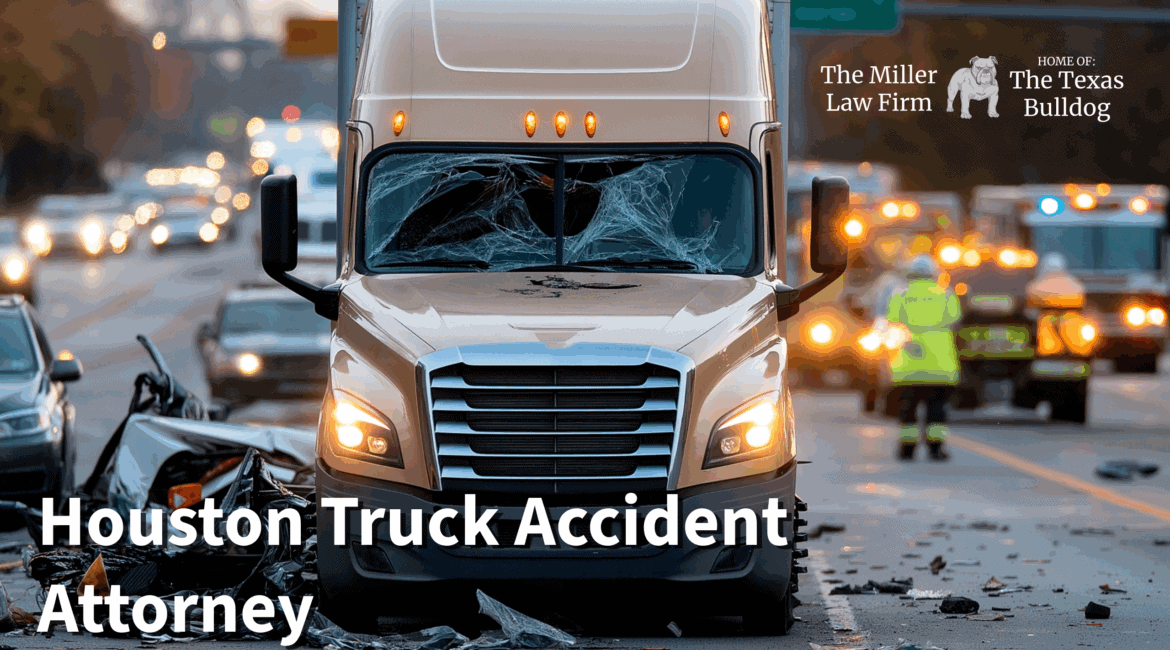 Houston 18-wheeler accident scene with The Texas Bulldog law firm representing injured victims.
