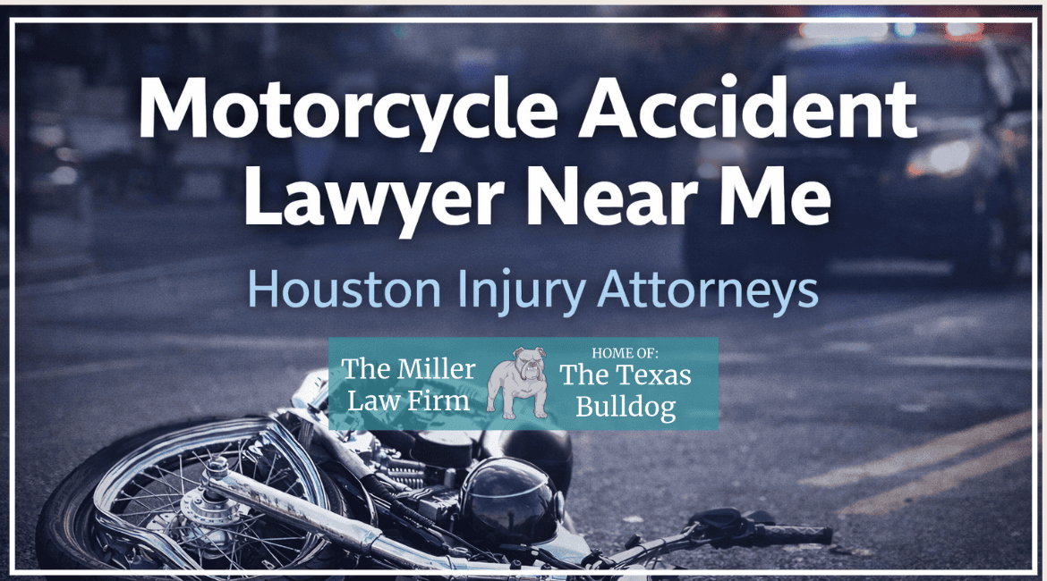 Motorcycle accident crash scene promoting Houston motorcycle accident lawyer near me services