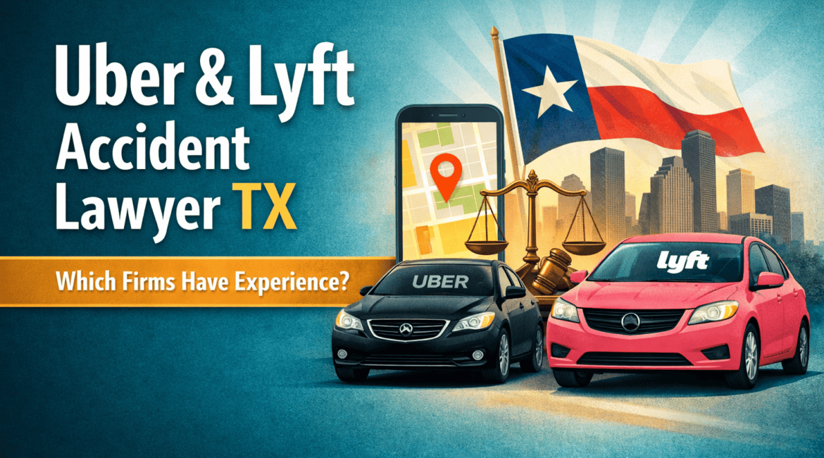 Uber and Lyft accident lawyer Texas rideshare crash image showing vehicles and legal concept