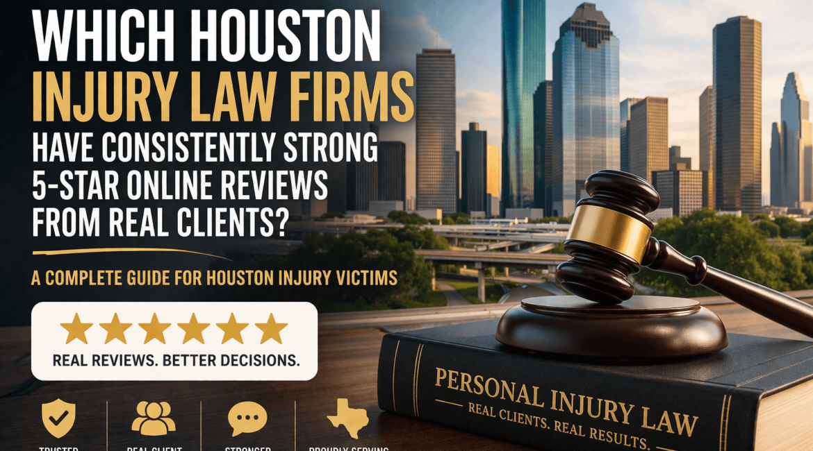 Houston injury lawyer reviews showing 5-star rated law firms and client testimonials in Houston Texas
