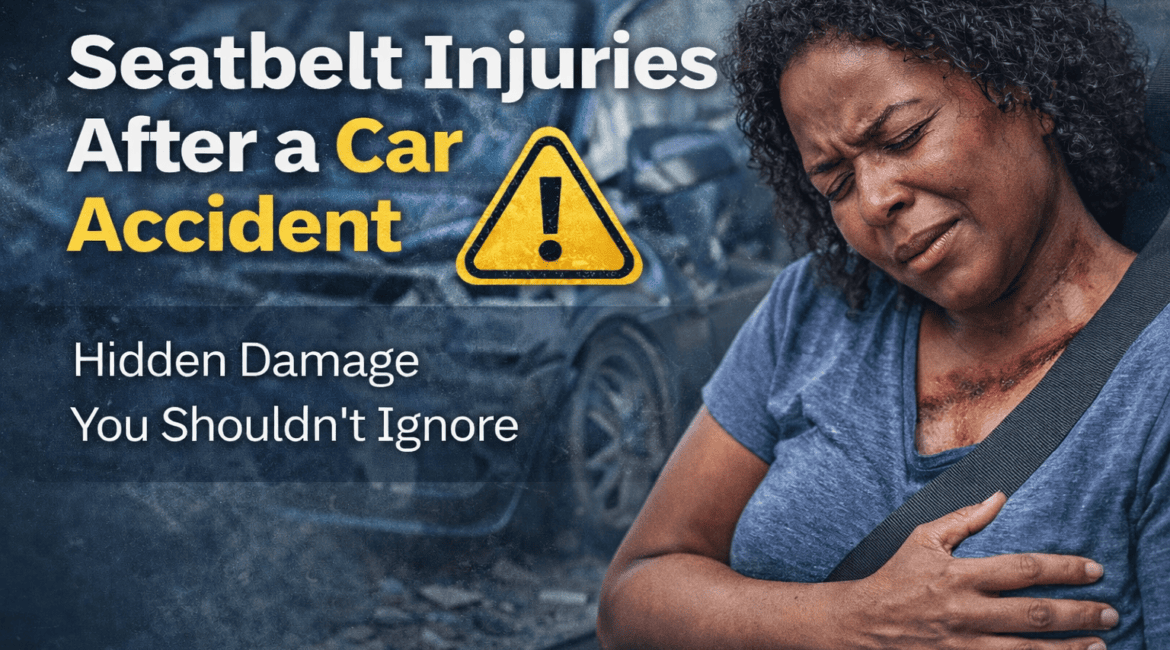 seatbelt injuries after car accident showing chest bruising and pain from seatbelt restraint