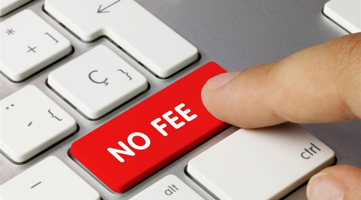Red NO FEE key on a keyboard representing no fee unless you win contingency legal fees