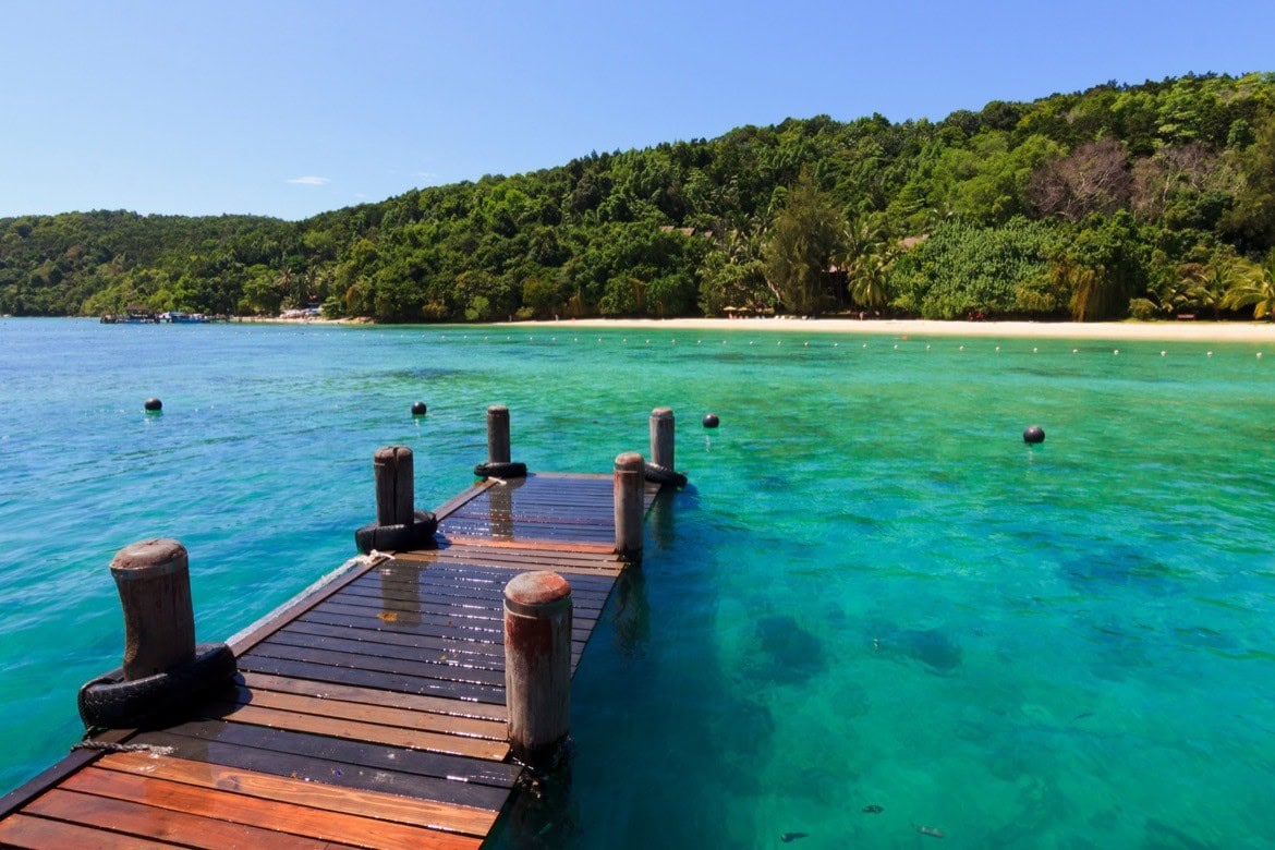 Clear waters at the dock. Manukan Island at Borneo, Sabah, Malaysia