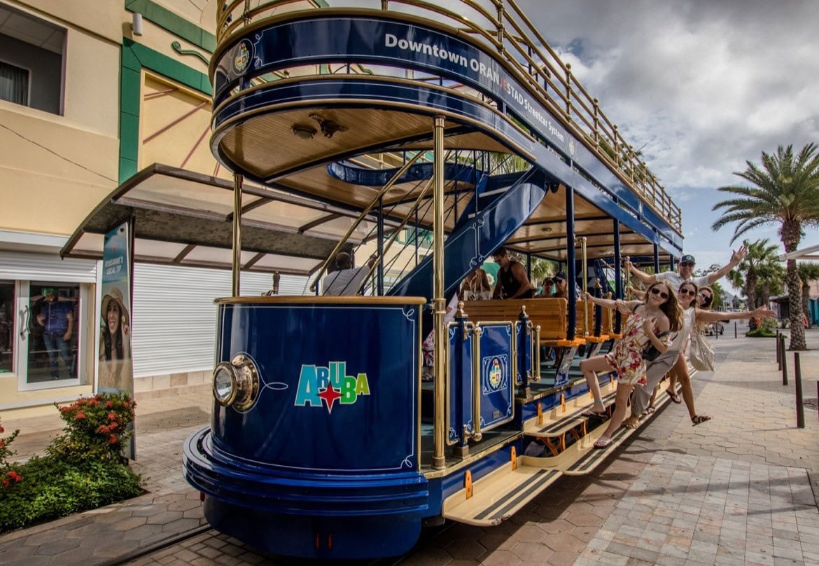 The free tourist trolley tram in Oranjestad, Aruba