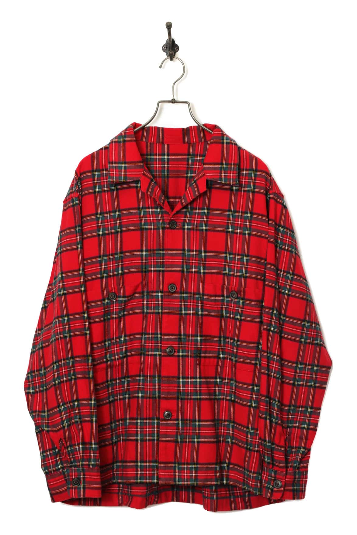 VINTAGE CHECK OPEN COLLAR SHIRT/XL
