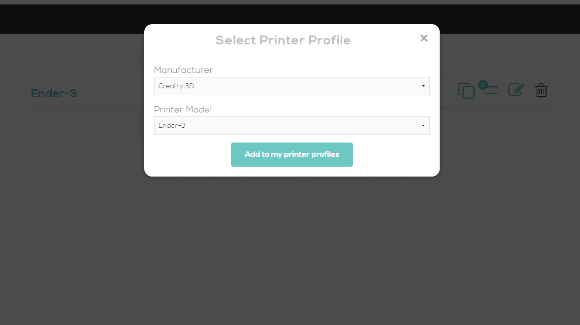 astroprint adding printer profile