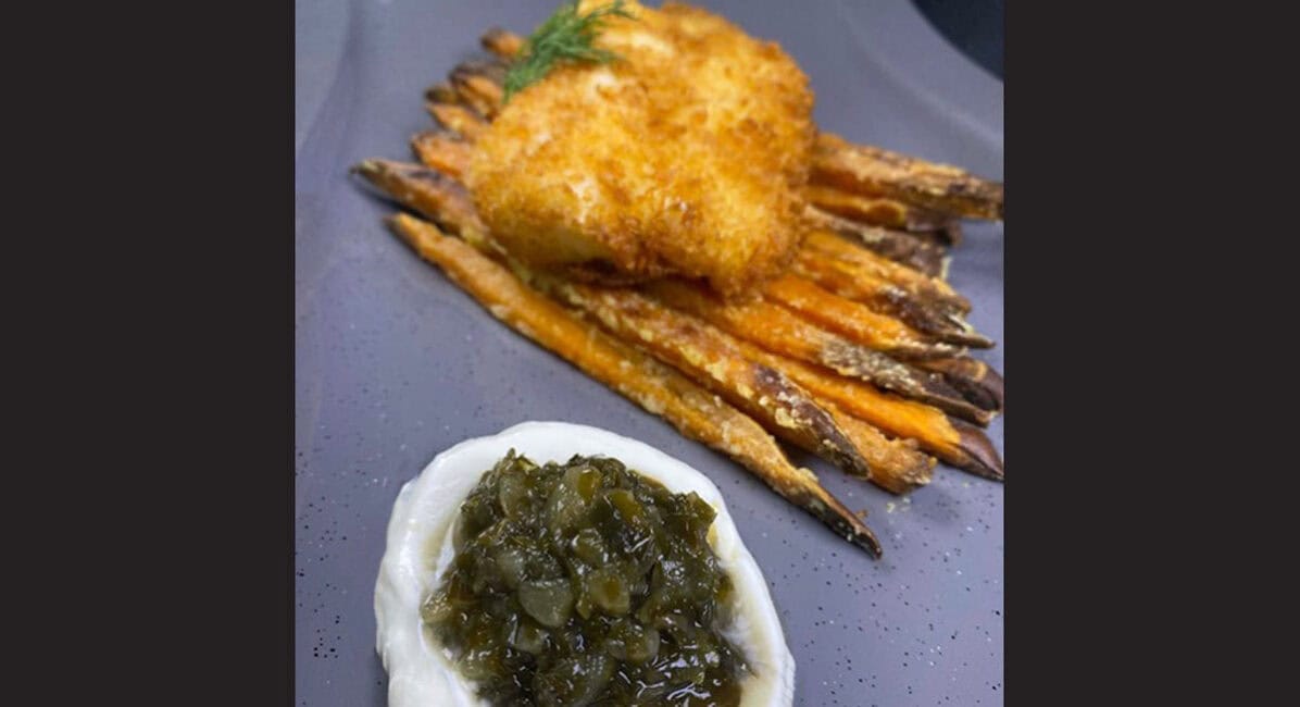 Quebec inspired Breaded Cod with Seaweed Relish Dip recipe from Chef Stephan Schulz