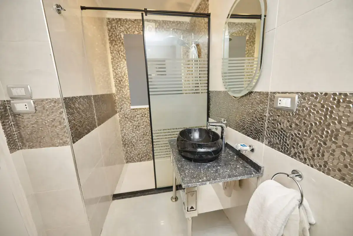 Modern private bathroom inside a guest cabin