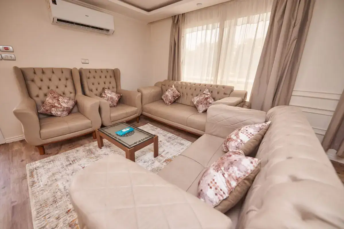 Comfortable salon seating for guests