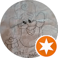 Black and white sketch of a cartoon character with a chef's hat and a cupcake, overlaid with an orange star badge in the lower right corner.