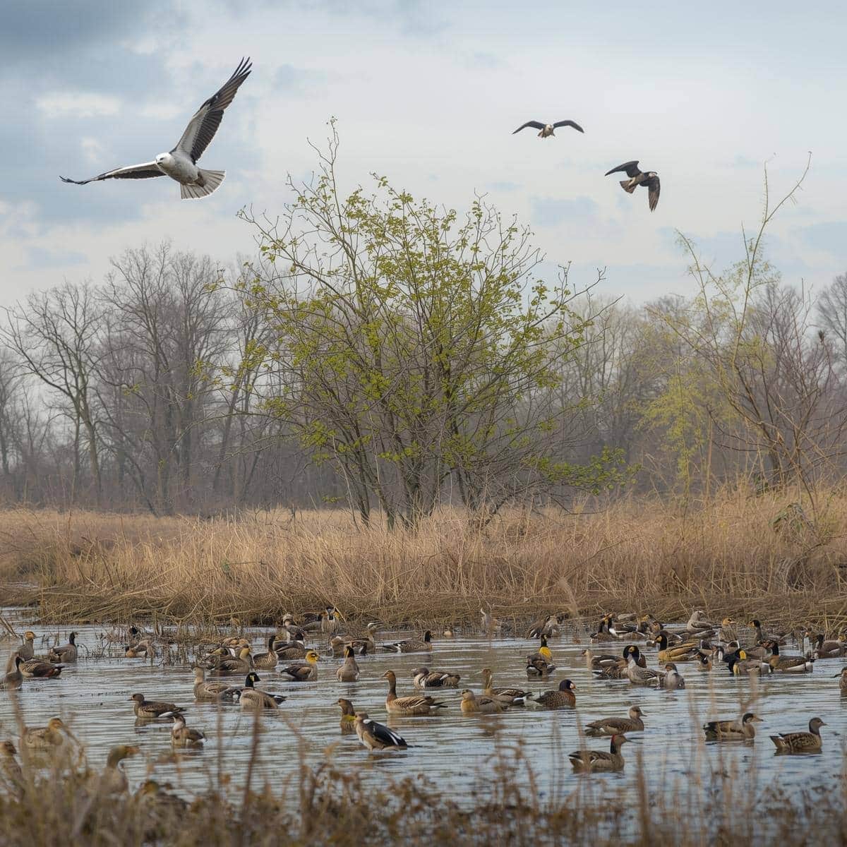 Migratory birds in Ohio resting and feeding during seasonal migration