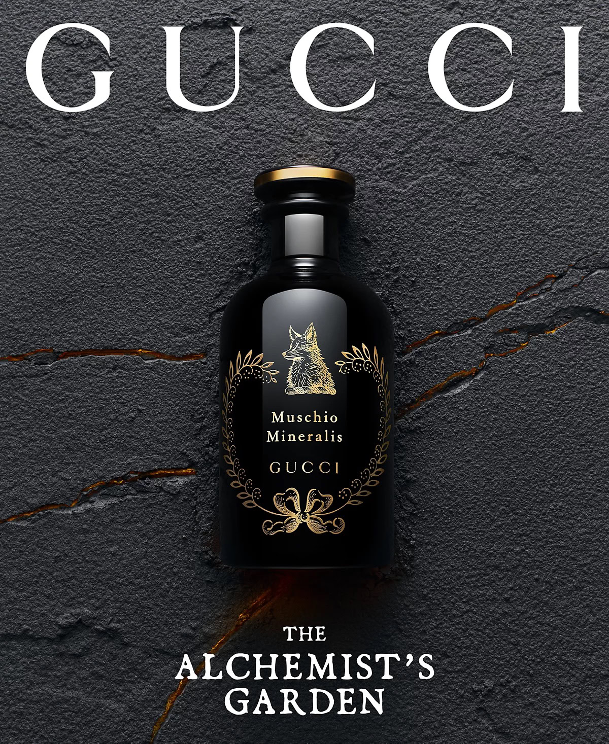Gucci The Alchemist’s Garden Muschio Mineralis Eau de Parfum 2025 black bottle with fox design