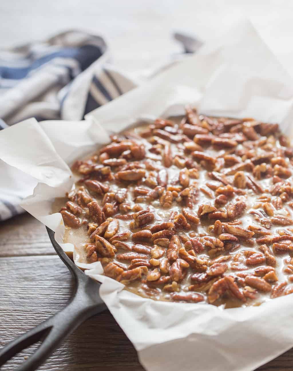 Pecan Pie Topping on Baked Bourbon Blondie