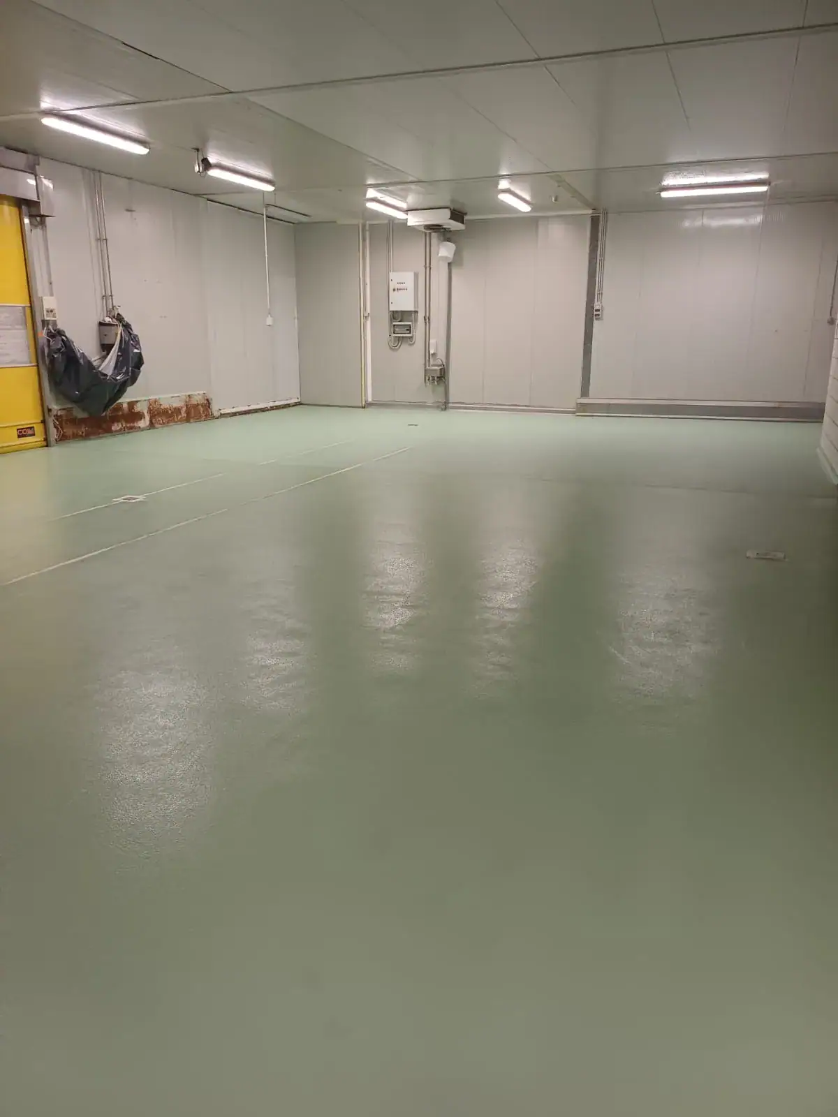 Salumificio Scarlino: Area Celle frigorifere Sistema di pavimentazione in cemento poliuretanico, autolivellante, sabbia di quarzo, resina Sherwin Williams FasTop SL23 SRA