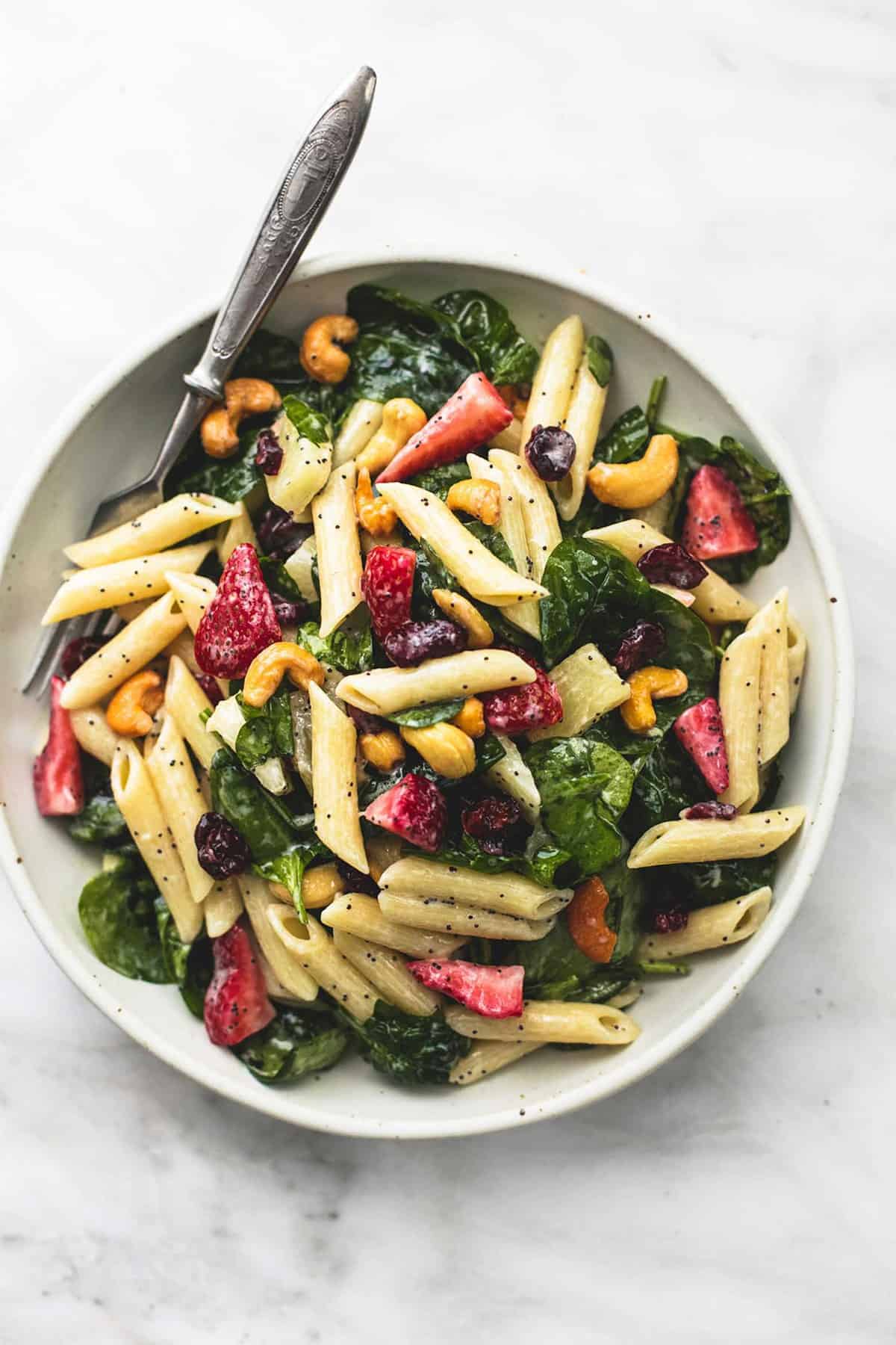 Strawberry spinach pasta salad