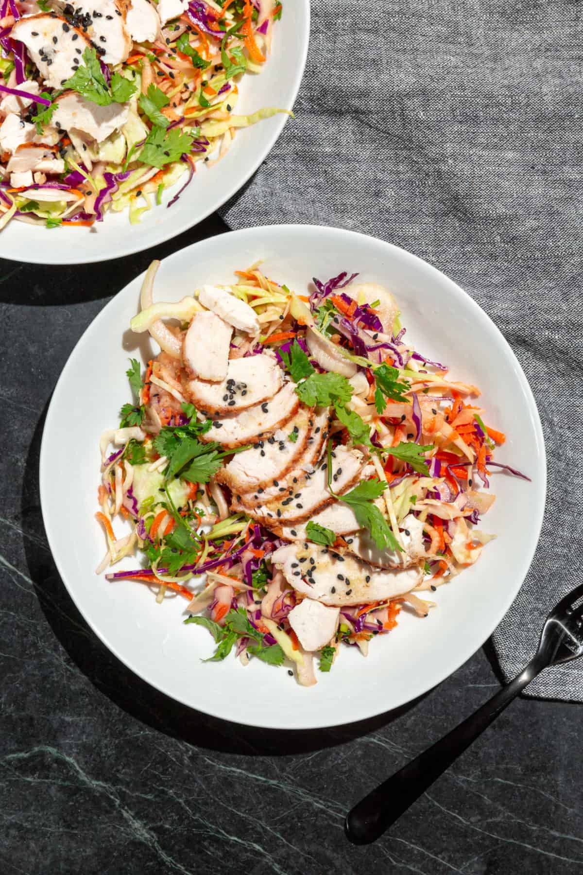 Sesame Cabbage Salad with Chicken and Green Apple