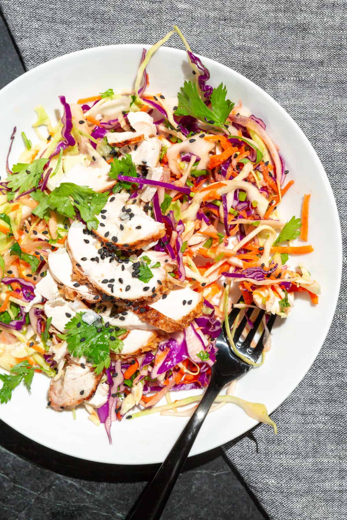 Sesame Cabbage Salad with Chicken and Green Apple