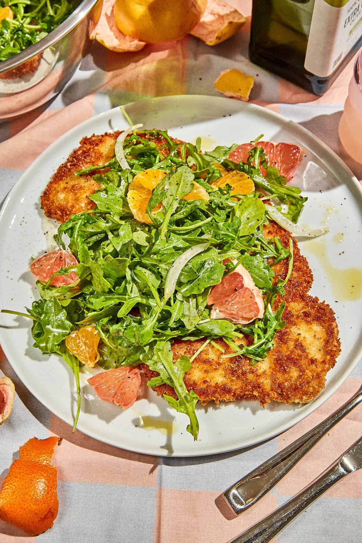 Fried Pork Cutlets and Arugula Salad