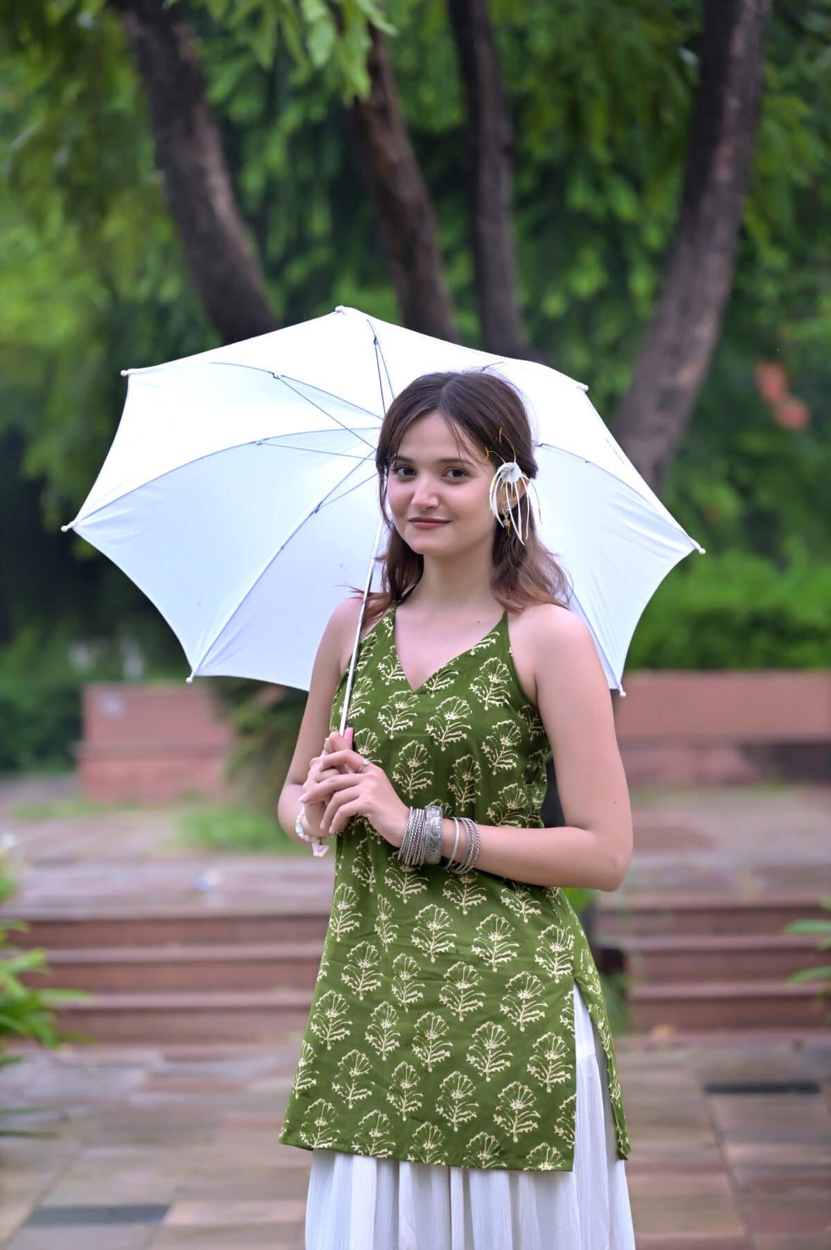 Mehndi Green Halter Neck Short Kurti