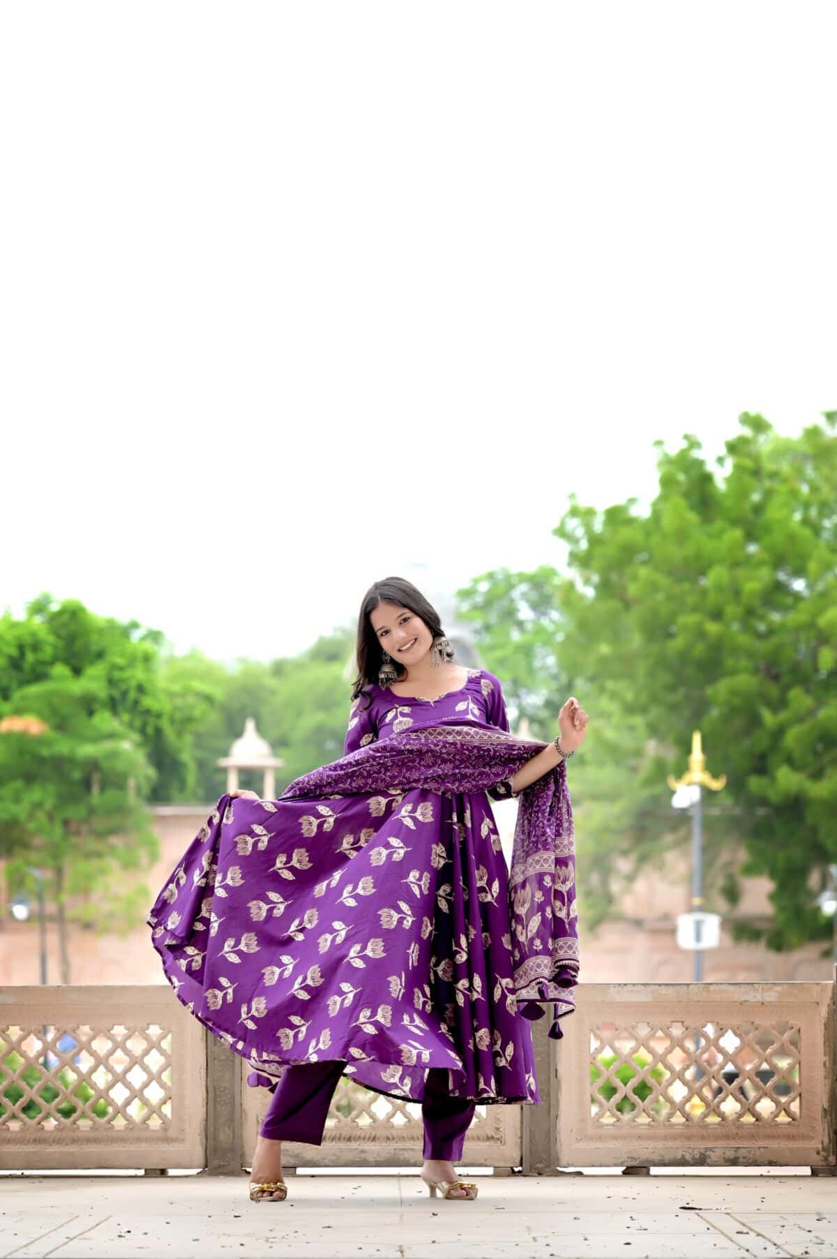 Purple Floral Anarkali Set