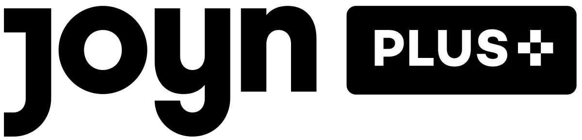 Joyn PLUS+ streaming service logo in black and white.