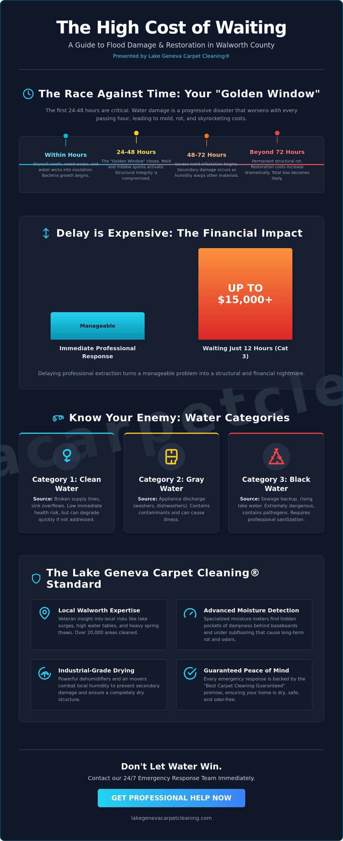 Flood cleanup and water damage restoration in Lake Geneva, WI for fast, professional service.