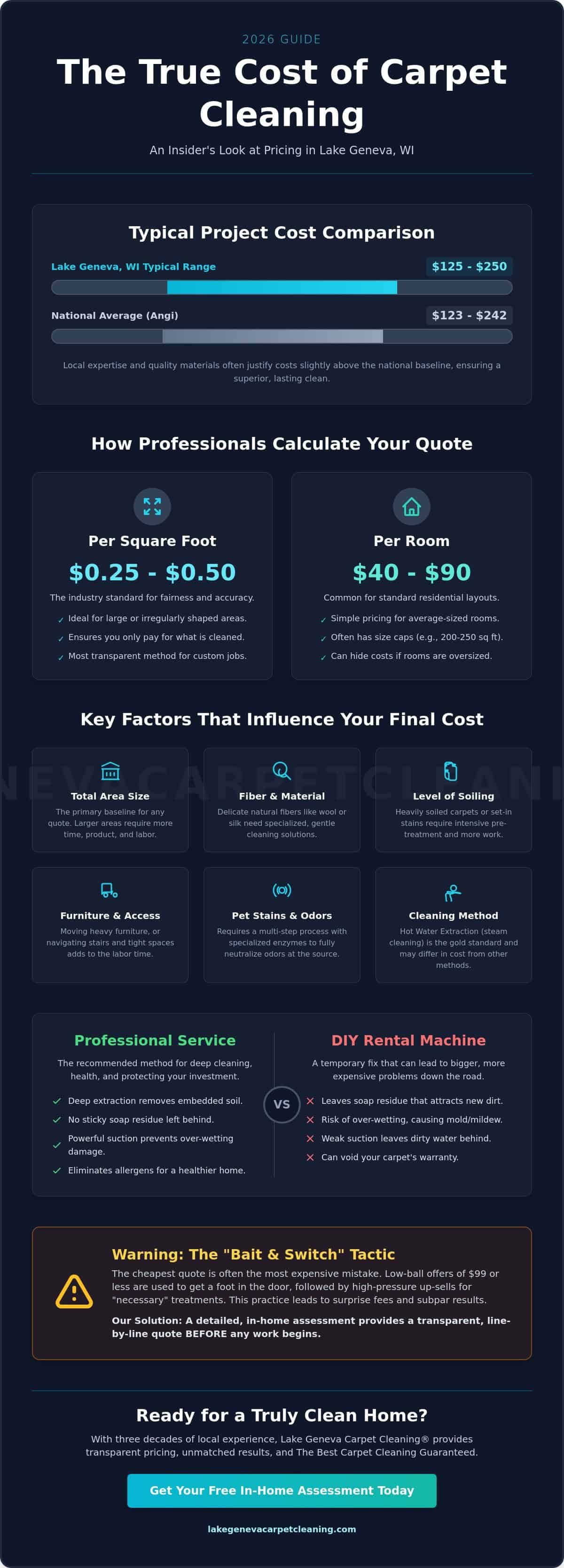 Carpet Cleaning Cost in Lake Geneva WI: 2026 Professional Pricing Guide