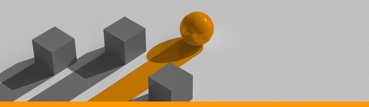 Three grey blocks racing an orange sphere which is in the lead