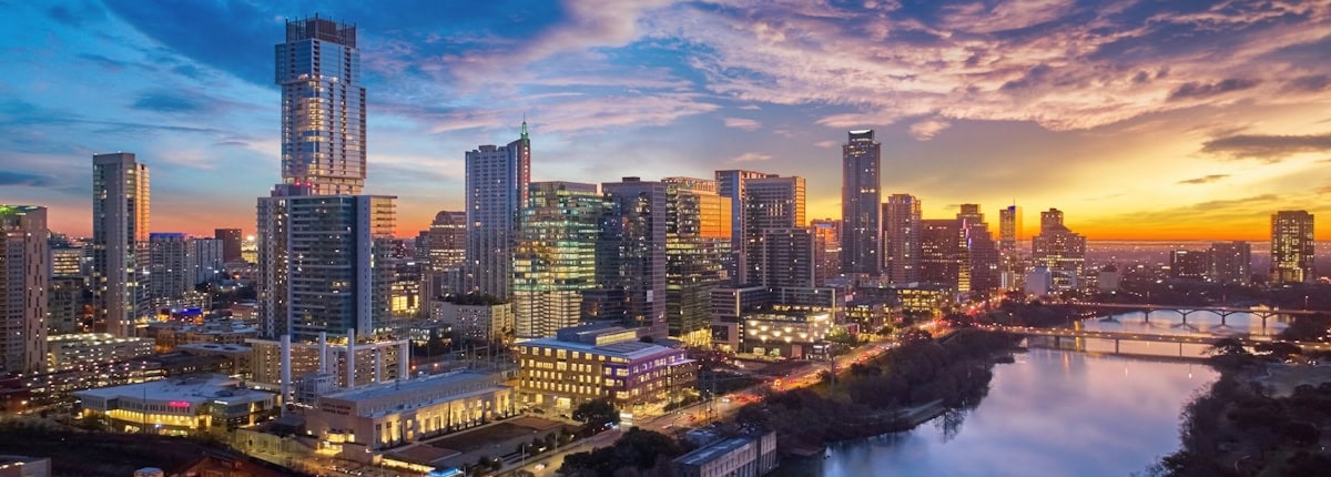 Austin Texas skyline at sunset