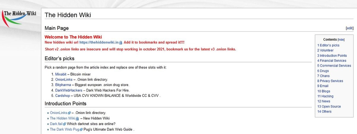 The Hidden Wiki spis stron w sieci Tor
