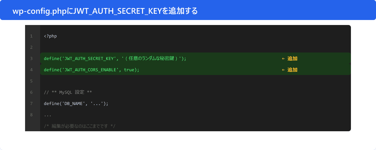 wp-config.phpにJWT\_AUTH\_SECRET\_KEYを追加する
