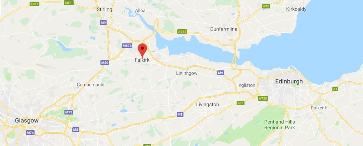 Map location of the Falkirk Wheel, Scotland