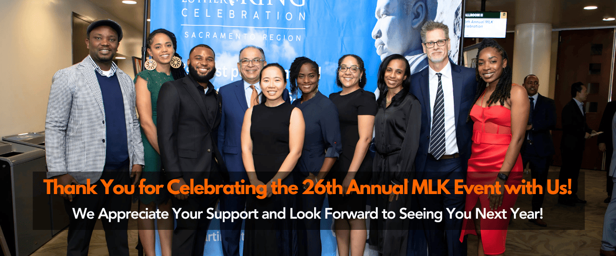 2025 - 1200 x 630 MLK Jr. Celebration Sac Diverse group at MLK Celebration Sacramento standing before event banner