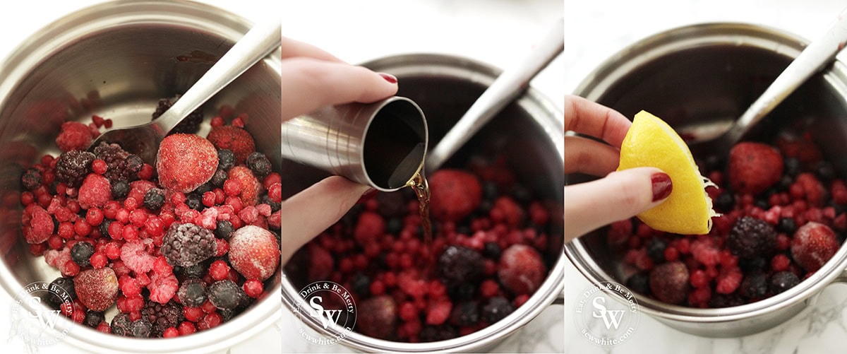 Making the fruity compote for the Brioche Bread Pudding