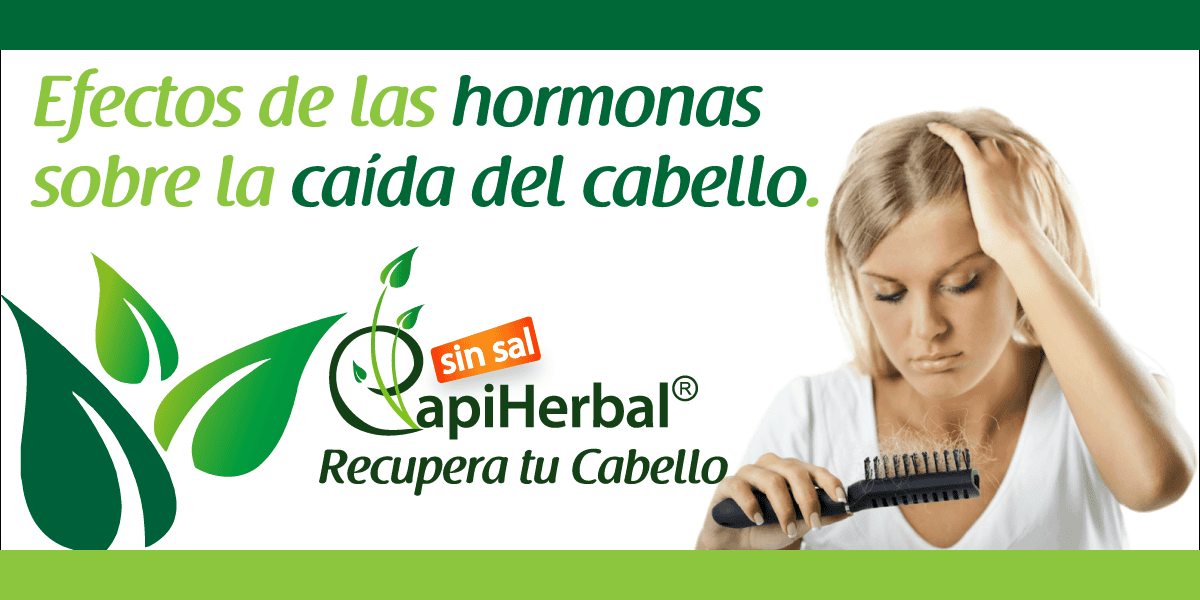 Mujer con un peine viendo muchos cabellos en su peine, y el titulo Efectos de las hormonas sobre la caída de cabello