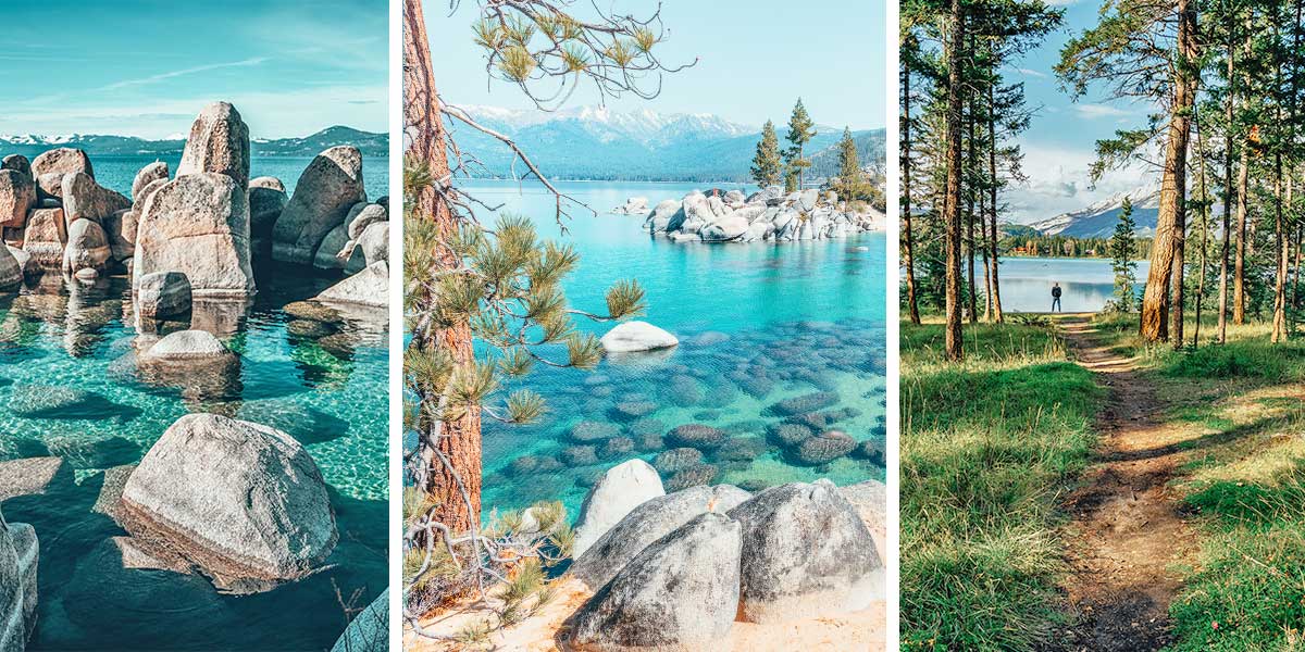 Crystal-clear aquamarine water. Sandy beaches. Towering pine trees. Snow-capped mountains. Welcome to Lake Tahoe, California: the most stunning alpine lake in the country! Although many folks think of Lake Tahoe as a world-famous ski destination, summer at Lake Tahoe is completely different - and full of its own charm and outdoor beauty. (And ghosts. Lots of ghosts.) Ringed by white-sand beaches and trails crisscrossing through sequoia and pine forests and along sheer granite cliffs, the best way to experience Lake Tahoe in the summer is outside: on a trail, on a boat, or on a beach. Our travel guide to summer in Lake Tahoe has everything you need to know to plan your trip, and all the best Lake Tahoe summer activities!