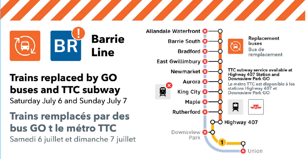 No Barrie GO Train service this weekend due to track work – July 6-7