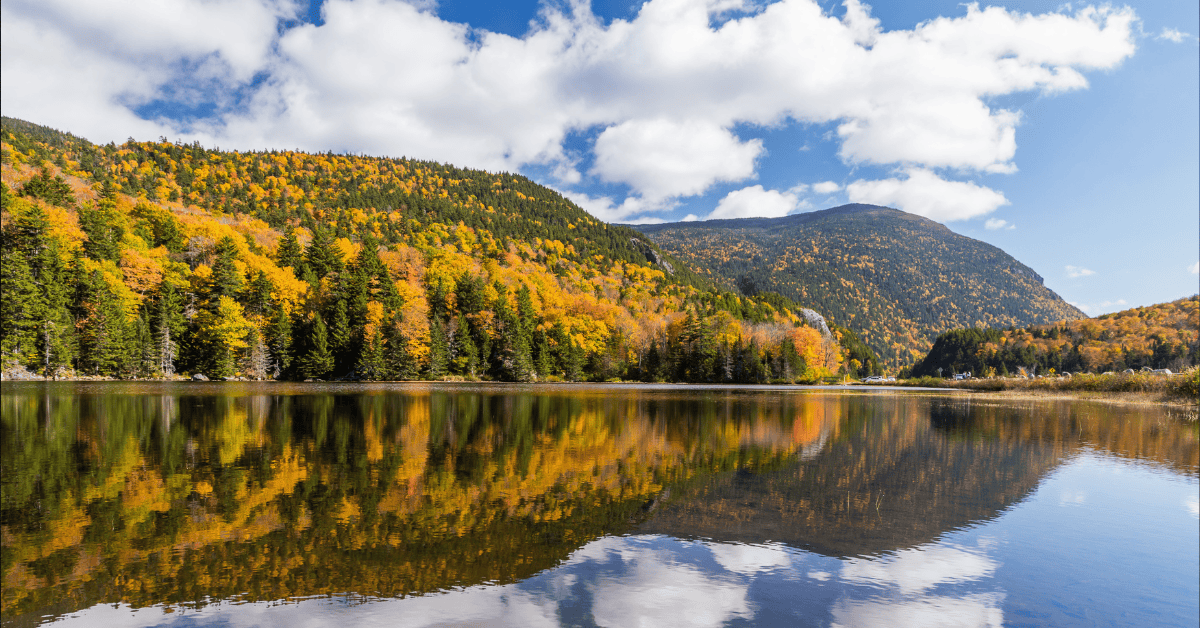 Seasons of Change - Blog Title Image of fall foliage reflected in a lake.